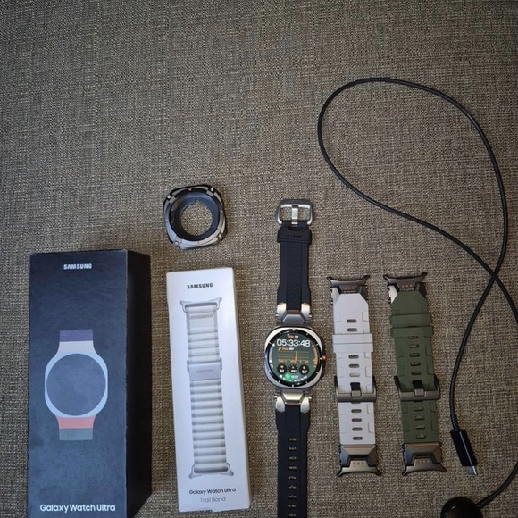 Samsung Galaxy Watch Ultra with Black Gray and Green Bands